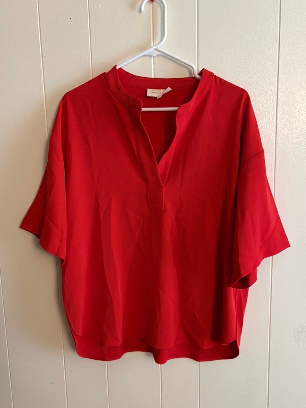 MELLODAY Bright Red Relaxed Split-Neck Tunic